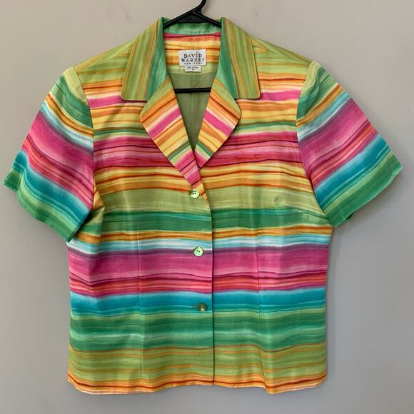 David Warren vintage silk multicolor jacket short sleeve lined button front 16 - Picture 1 of 8